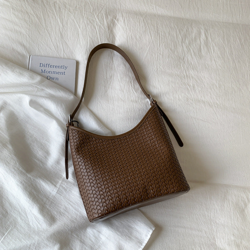 Trendy Woven Texture Bucket Tote Bag Large Capacity Casual Shoulder Bag