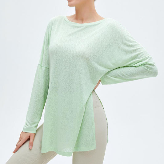 Sports Blouse Women'S Long-Sleeved Loose Fitness Top Quick-Drying Double-Sided Slits To Cover The Meat And Thin Yoga Clothes