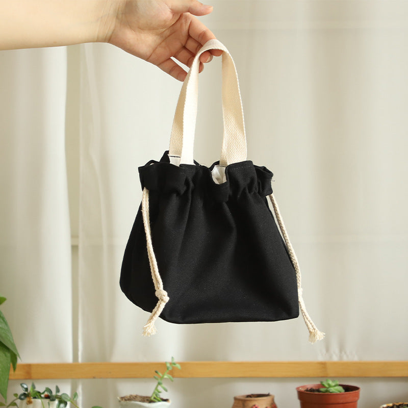 Plain Minimalist Japanese Bento Bag Canvas Drawstring Tote