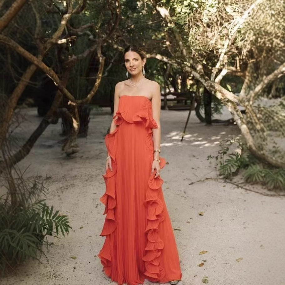 2025 Summer New Pleated Chest-Wrapped Big Pendulum Dress