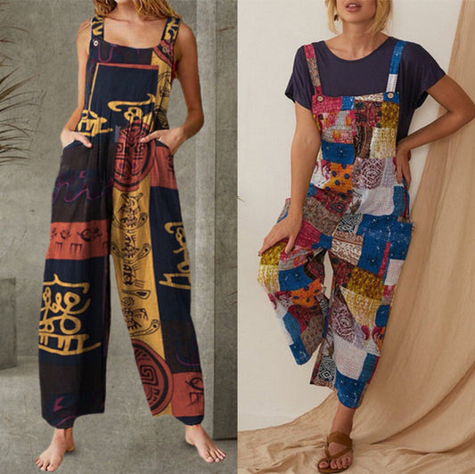 Women'S Clothing Bohemian Character Print Suspenders Jumpsuit