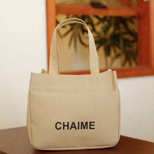 Stylish Canvas Tote Bag Double Zipper Large Capacity Work Lunch Bag