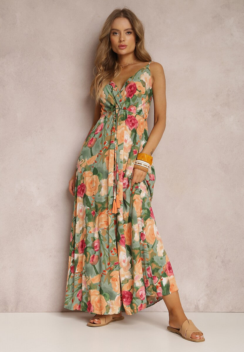 Spring/Summer New Fashion Print Sexy Dress With Deep V-Shaped Sleeveless Backless Long Dress