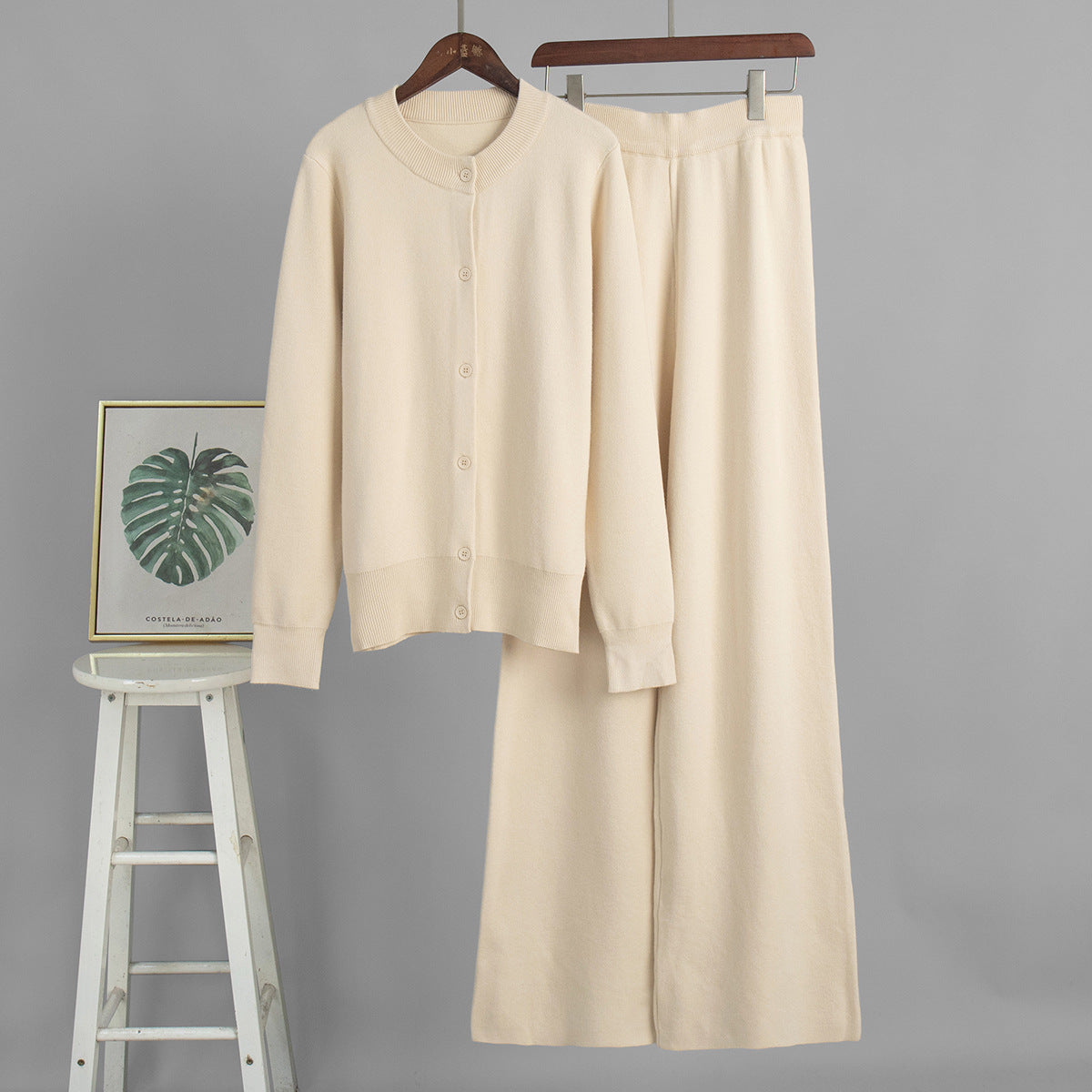 Casual Knit Cardigan Set with Long Pants