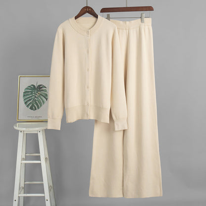 Casual Knit Cardigan Set with Long Pants