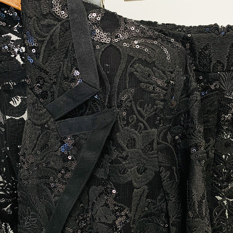 Fashionable Sheer Embroidered Blazer And Trouser Set