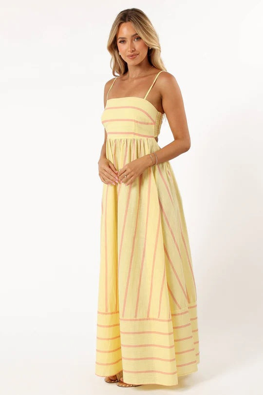 Striped Color Block Backless Spaghetti Dress