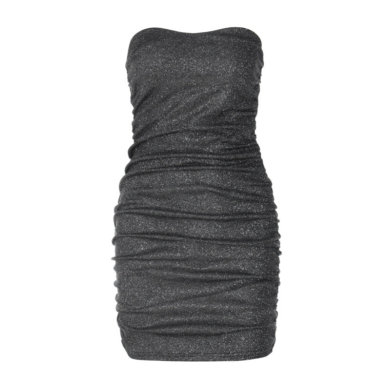 Sexy V-Neck Ruffled Bodycon Dress in Silver