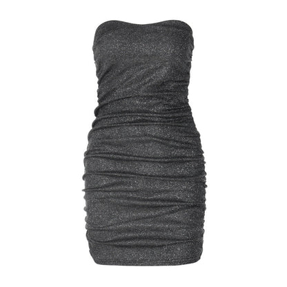 Sexy V-Neck Ruffled Bodycon Dress in Silver