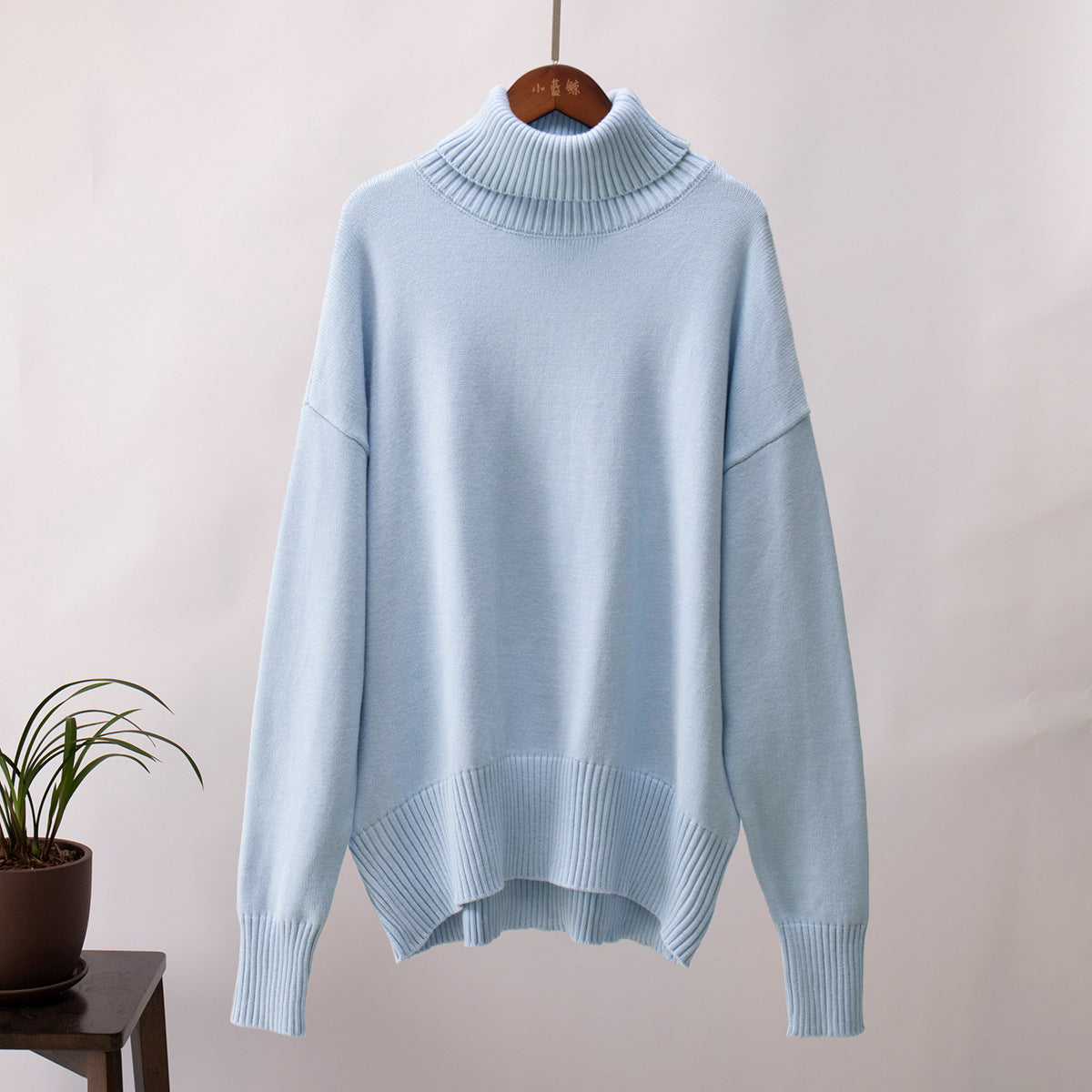 High Neck Knitted Sweater for Women Classic Solid Color Casual Pullover