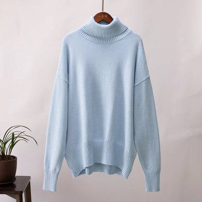 High Neck Knitted Sweater for Women Classic Solid Color Casual Pullover