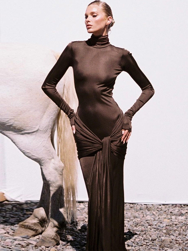Elegant High Neck Long Sleeve Bodycon Dress
