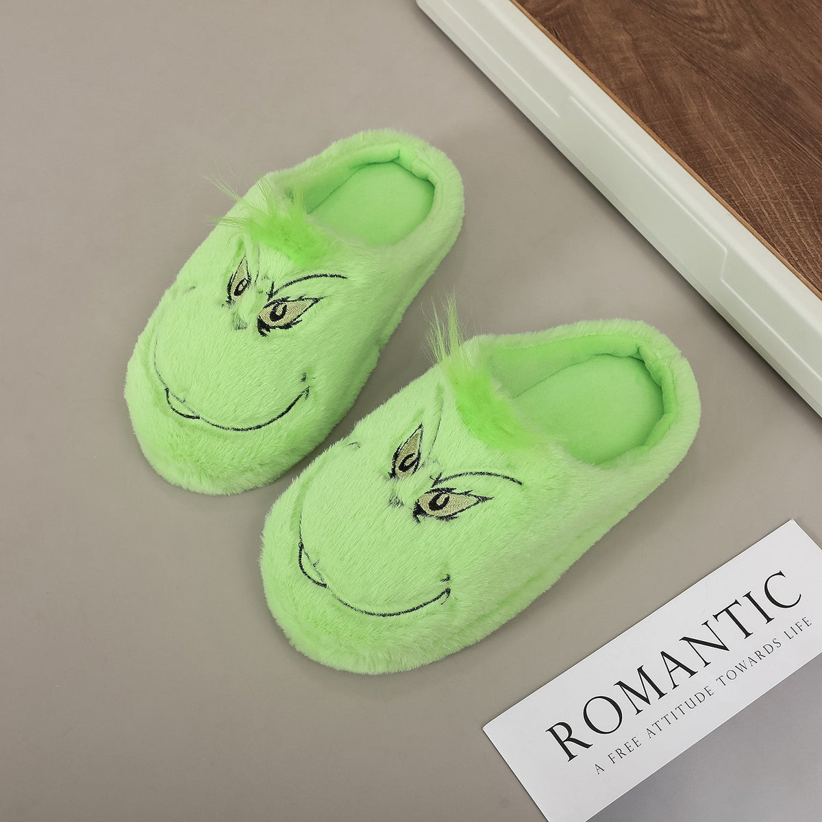 Funny Green Fuzzy Fur Warm Winter Slippers