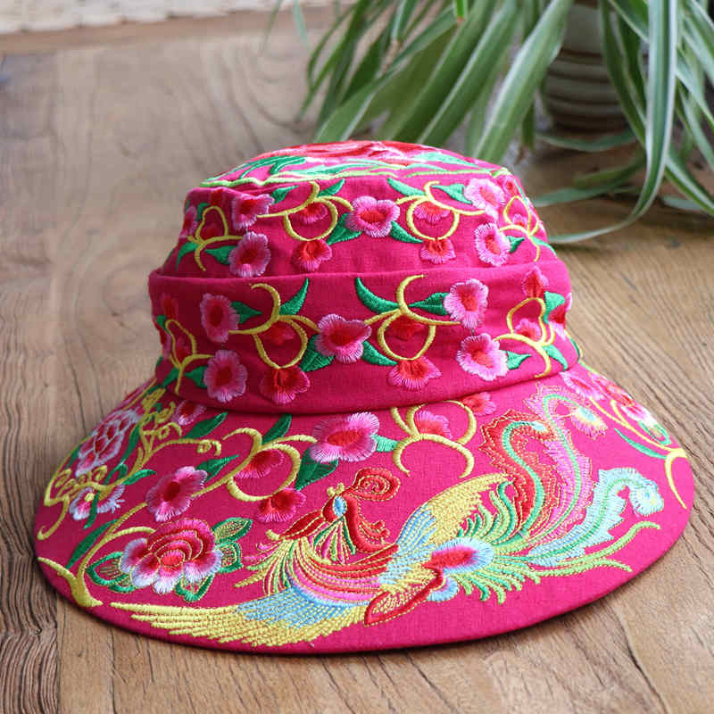 Versatile Ethnic Style Hat, Cotton And Hemp Embroidered Big Eave Hat, Embroidered Hat, Detachable Top, Dual Use Hat