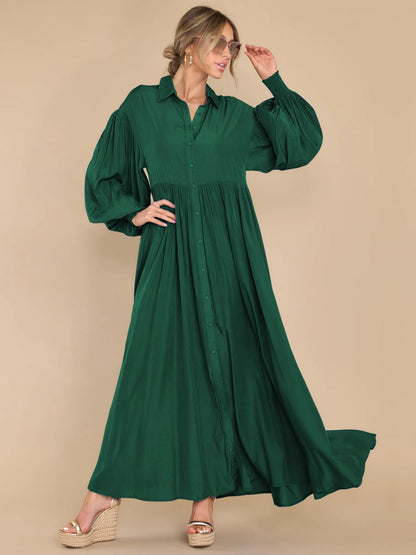 Autumn And Winter New Product Long Solid Color Dress Button Long Dress Loose Oversized Swing Skirt