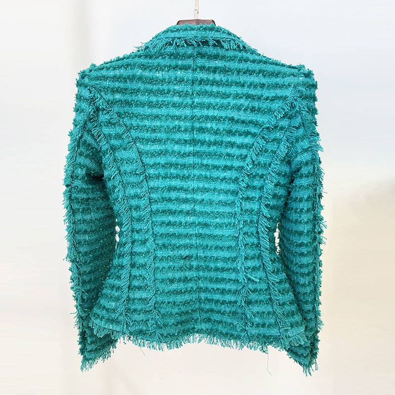 Trendy Fringed Tweed Blazer For Elegant Style