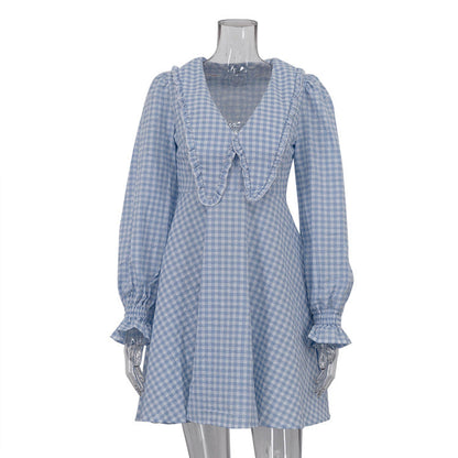 Chic A-Line Dress With Butterfly Collar Long Sleeves