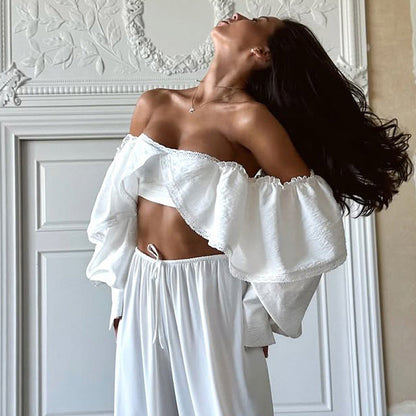 French Style Short Sleeve Lace Trimmed Blouse