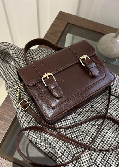 Classic Faux Leather Satchel With Double Buckle