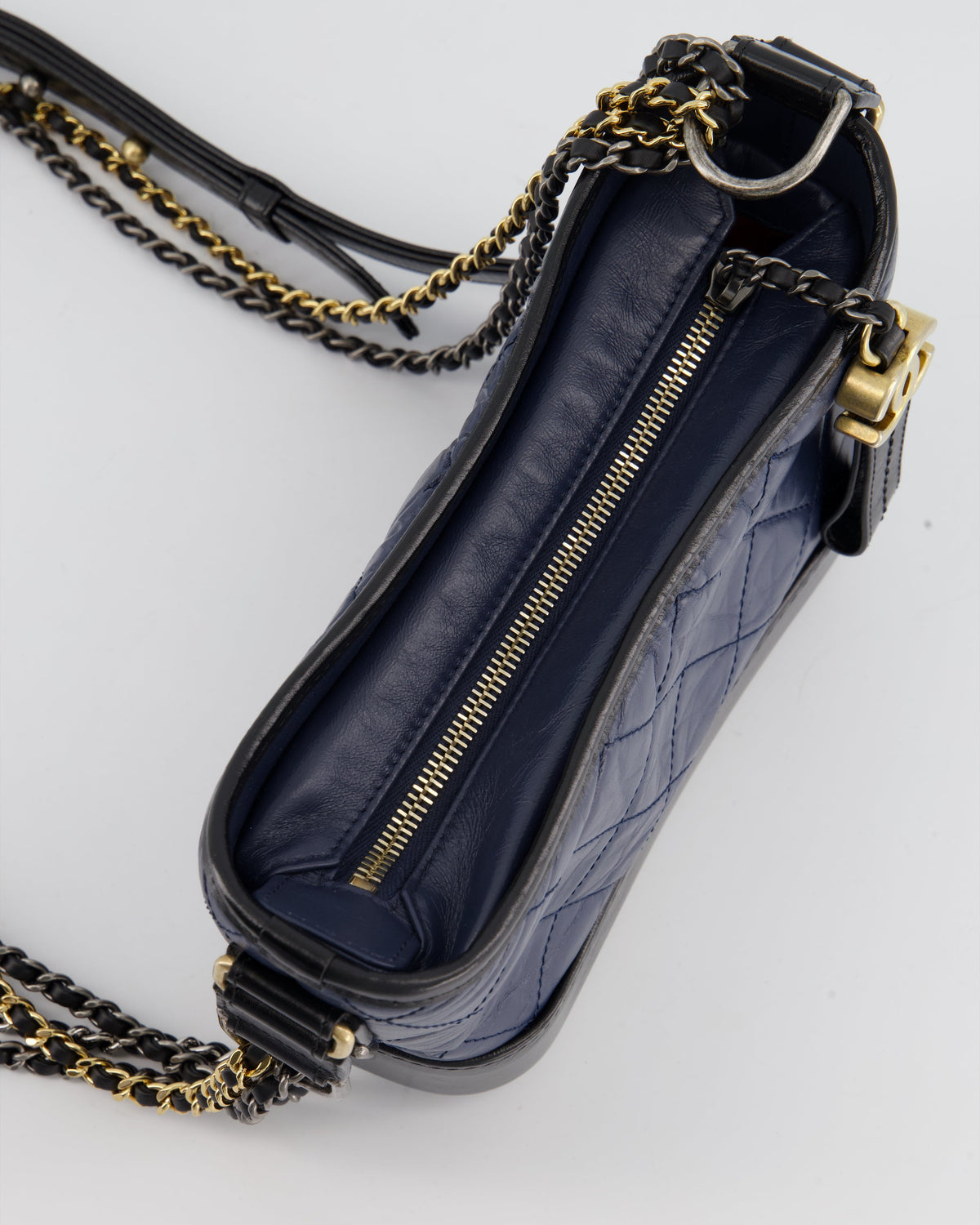 *FIRE PRICE* Chanel Blue & Black Small Gabrielle Bag in Lambskin Leather with Mixed Hardware