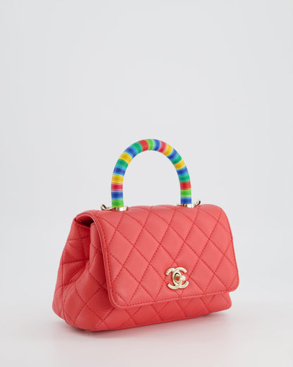 *RARE* Chanel Pink Extra Mini Coco Multi-Colour Handle Bag in Lambskin with Champagne Gold Hardware