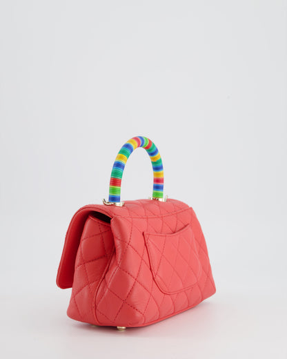 *RARE* Chanel Pink Extra Mini Coco Multi-Colour Handle Bag in Lambskin with Champagne Gold Hardware