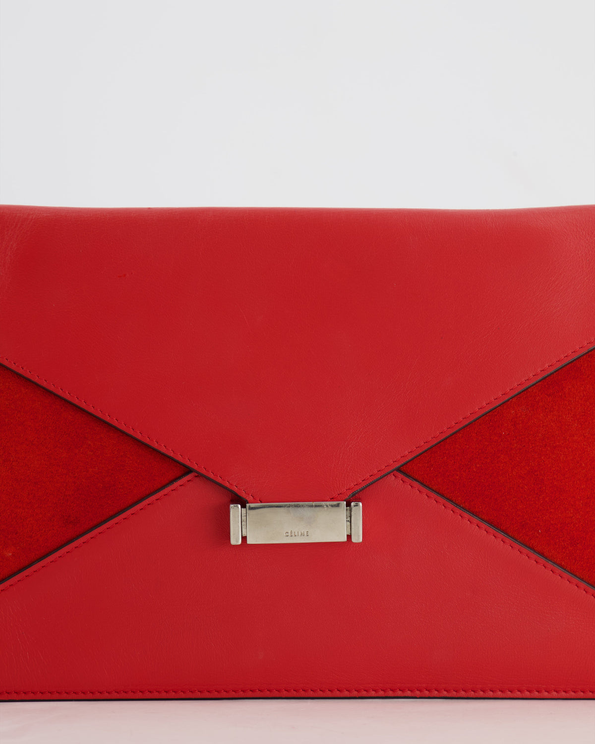 Céline Red Leather and Suede Envelope Pouch Bag with Silver Hardware