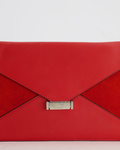 Céline Red Leather and Suede Envelope Pouch Bag with Silver Hardware