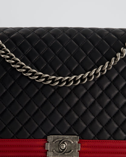 Chanel Black & Red Large Boy Bag in Lambskin Leather with Ruthenium Hardware