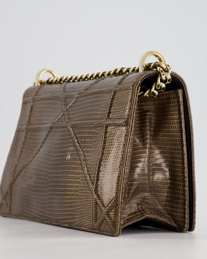 *RARE* Christian Dior Brown Medium Diorama Bag in Lizard Leather with Champagne Gold Hardware