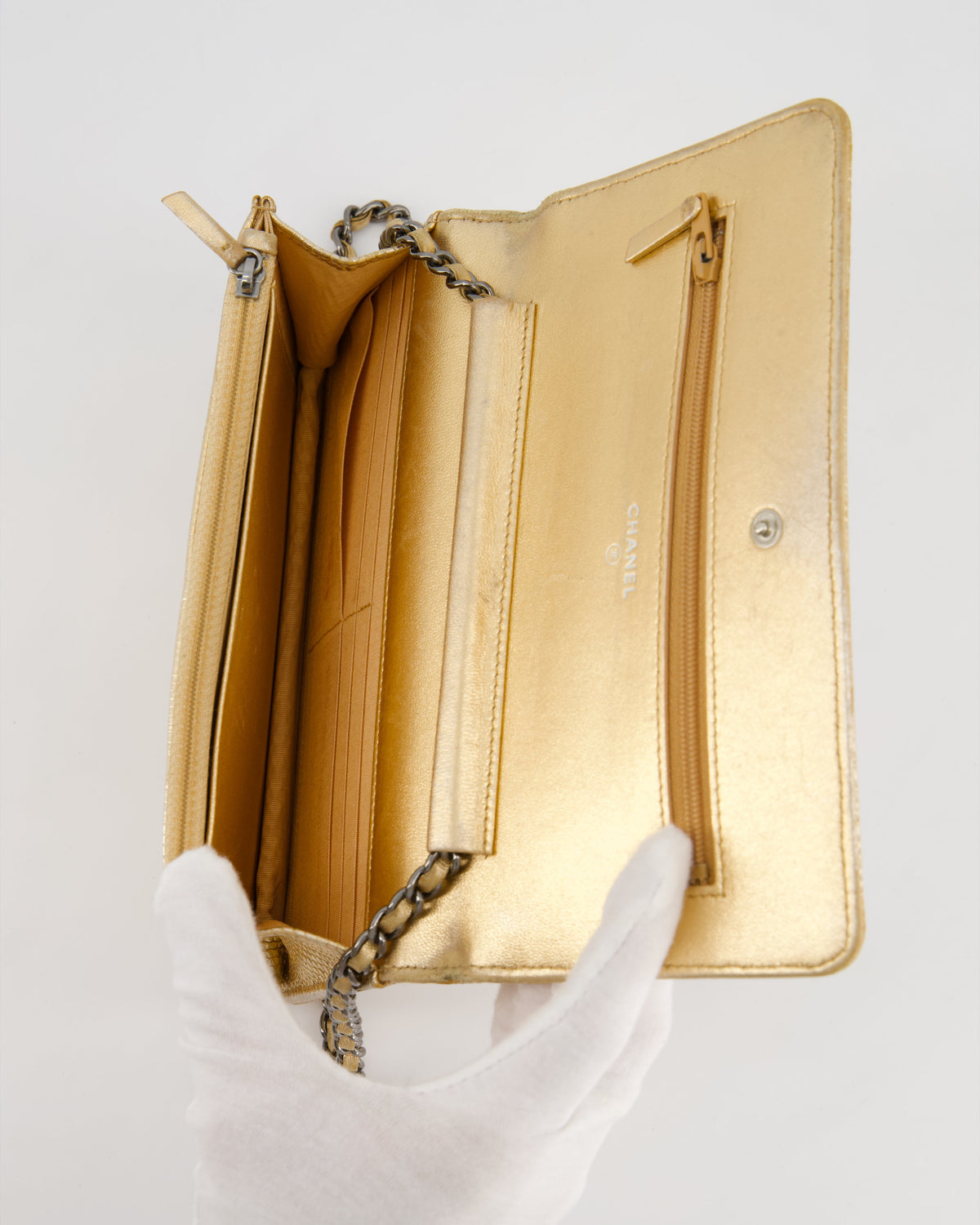 Chanel Metallic Gold Ombre Lizard Wallet on Chain Bag with Gun Metal Hardware