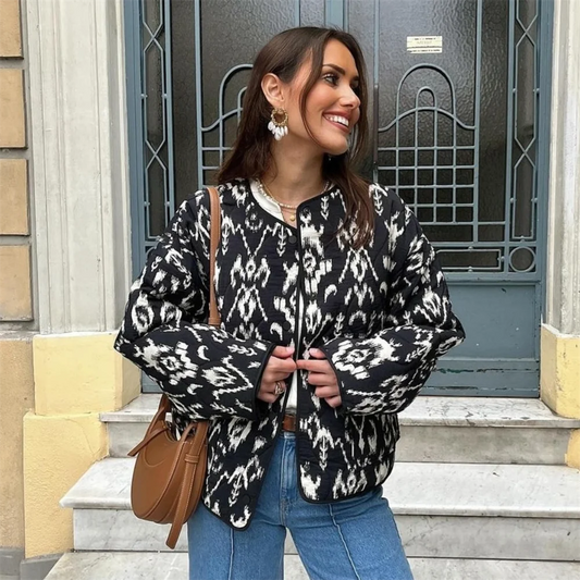 2024 Spring New Women'S Fashion And Elegance Short And Versatile Printed Quilted Round Face Jacket Coat