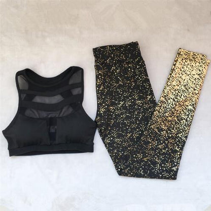 Pad Hot Stamping Two Piece Suit Women Patchwork Yoga Set Sport Fitness Women Pants Leggings Push Up Yoga Pants Summer Sportswear