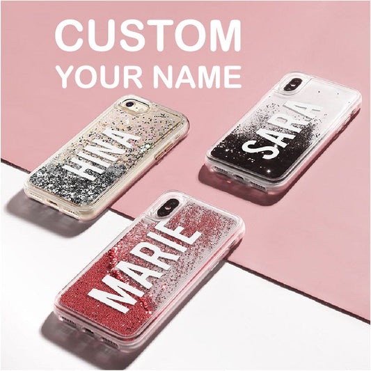 Personalized Custom Liquid Glitter Silver Name Text Soft Bumper Phone Case For Iphone