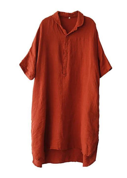 Black Linen Shirt Dress Summer Mid Dress