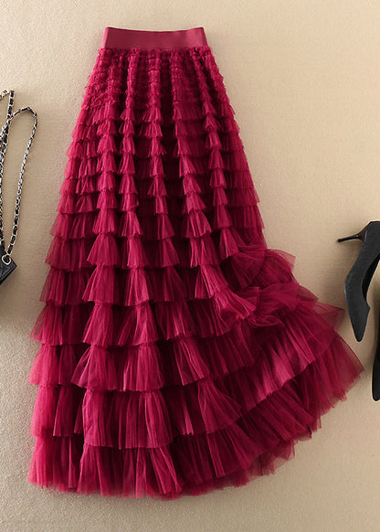 Plus Size Rose wrinkled Tulle Skirts Spring