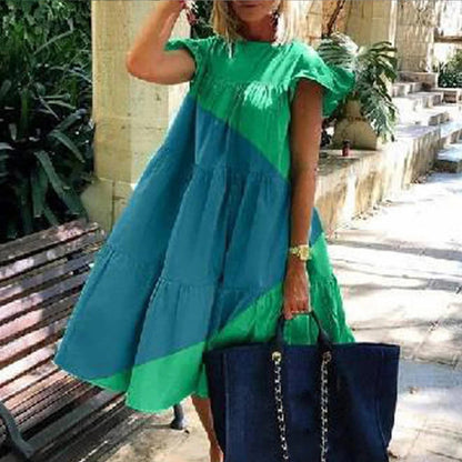 Plus-Size Dress Round Neck Pink Maple Leaf Butterfly Print Loose Casual Beach Dress Women'S Elegant Dresses Midi Dresses Fashion