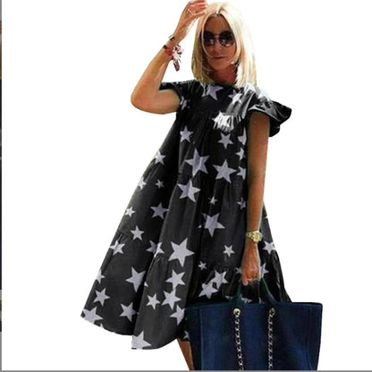 Plus-Size Dress Round Neck Pink Maple Leaf Butterfly Print Loose Casual Beach Dress Women'S Elegant Dresses Midi Dresses Fashion