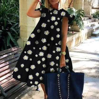 Plus-Size Dress Round Neck Pink Maple Leaf Butterfly Print Loose Casual Beach Dress Women'S Elegant Dresses Midi Dresses Fashion