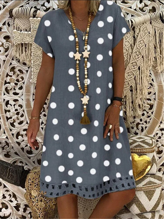 Boho Women Polka Dot Print Short Sleeve V-Neck Fashion Dresses