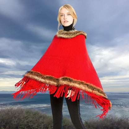 Women Artificial Fur Warm Pullover Cloak Shawl