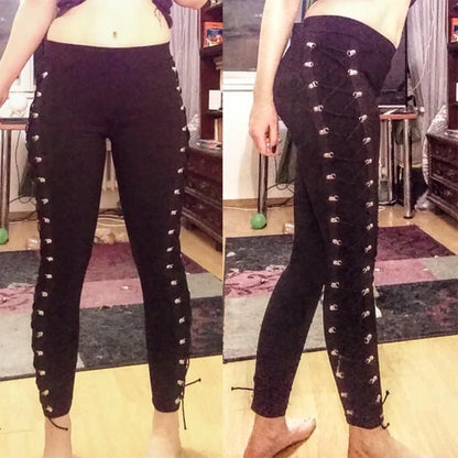 Fall Casual Gothic Office Lady Punk Style Women Plain Thin Straight Black Leggings