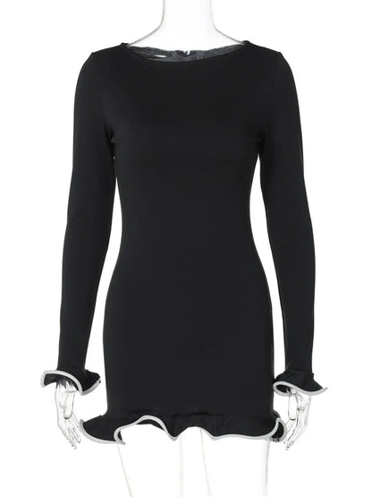 Ruffled Autumn Fashion Mini Dress Women'S Slim Long Sleeve Patchwork Elegant 2024 Party Dress Casual Female Mini Dress New