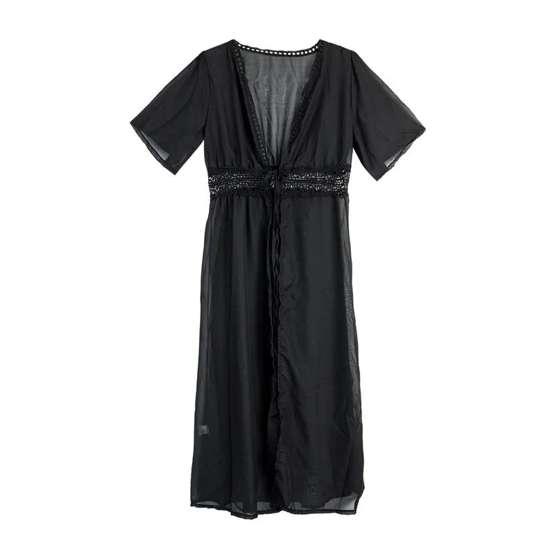 S-3Xl Plus Size Women Beach Dress Solid Black White Lace Beachwear Sun Protection Clothes Knitted Swimsuits Women Beach Cover Up