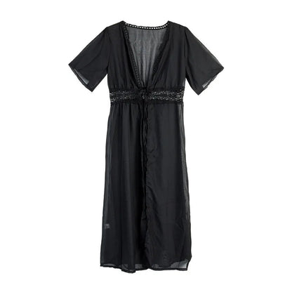 S-3Xl Plus Size Women Beach Dress Solid Black White Lace Beachwear Sun Protection Clothes Knitted Swimsuits Women Beach Cover Up