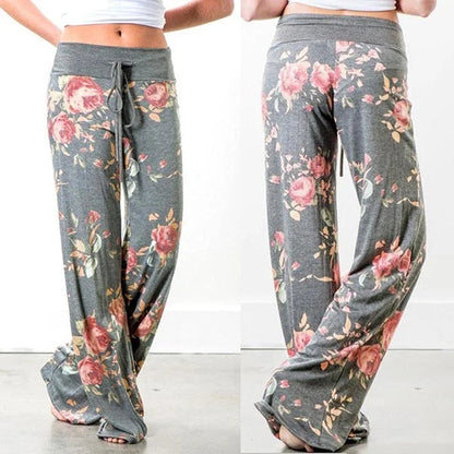 S-8Xl Fashion Women Casual Loose Stretch Printing Long Wide Leg Yoga Pants Drawstring  Lounge Pants Pajama Pants