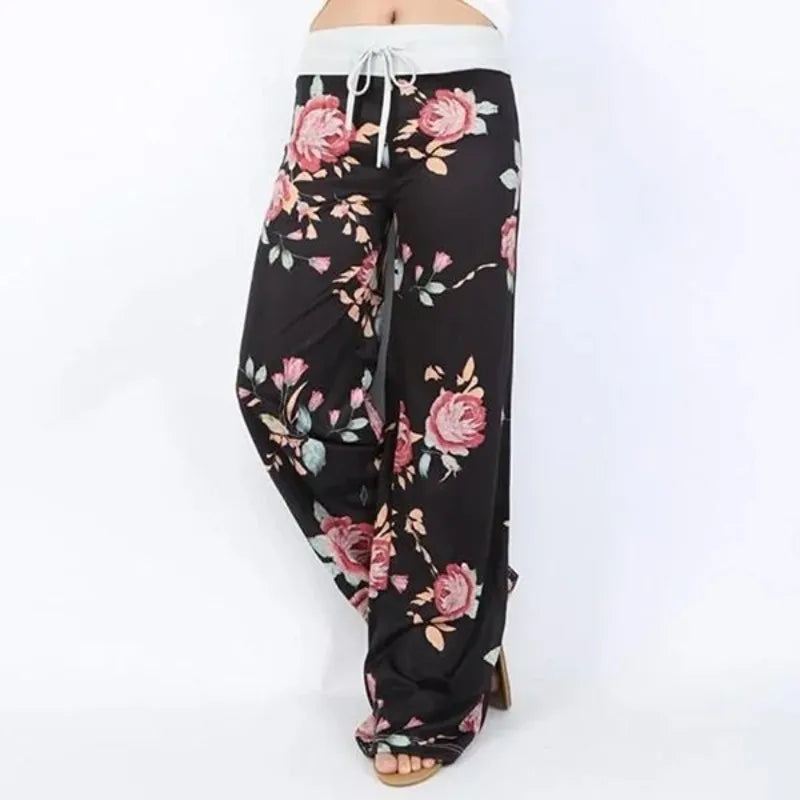 S-8Xl Fashion Women Casual Loose Stretch Printing Long Wide Leg Yoga Pants Drawstring  Lounge Pants Pajama Pants