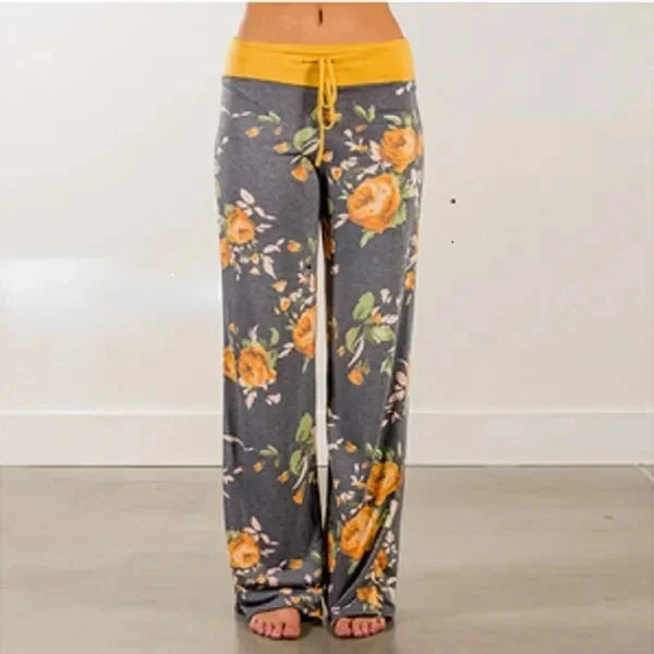 S-8Xl Fashion Women Casual Loose Stretch Printing Long Wide Leg Yoga Pants Drawstring  Lounge Pants Pajama Pants