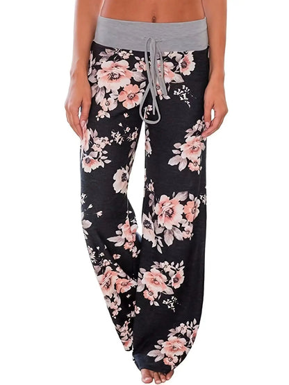 S-8Xl Fashion Women Casual Loose Stretch Printing Long Wide Leg Yoga Pants Drawstring  Lounge Pants Pajama Pants
