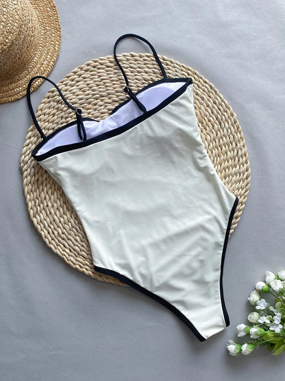 Vintage One Piece Swimsuit Retro Swimwear Women'S Swimsuit Bandeau Bathing Suit Beachwear Monokini Female Swimming Suits